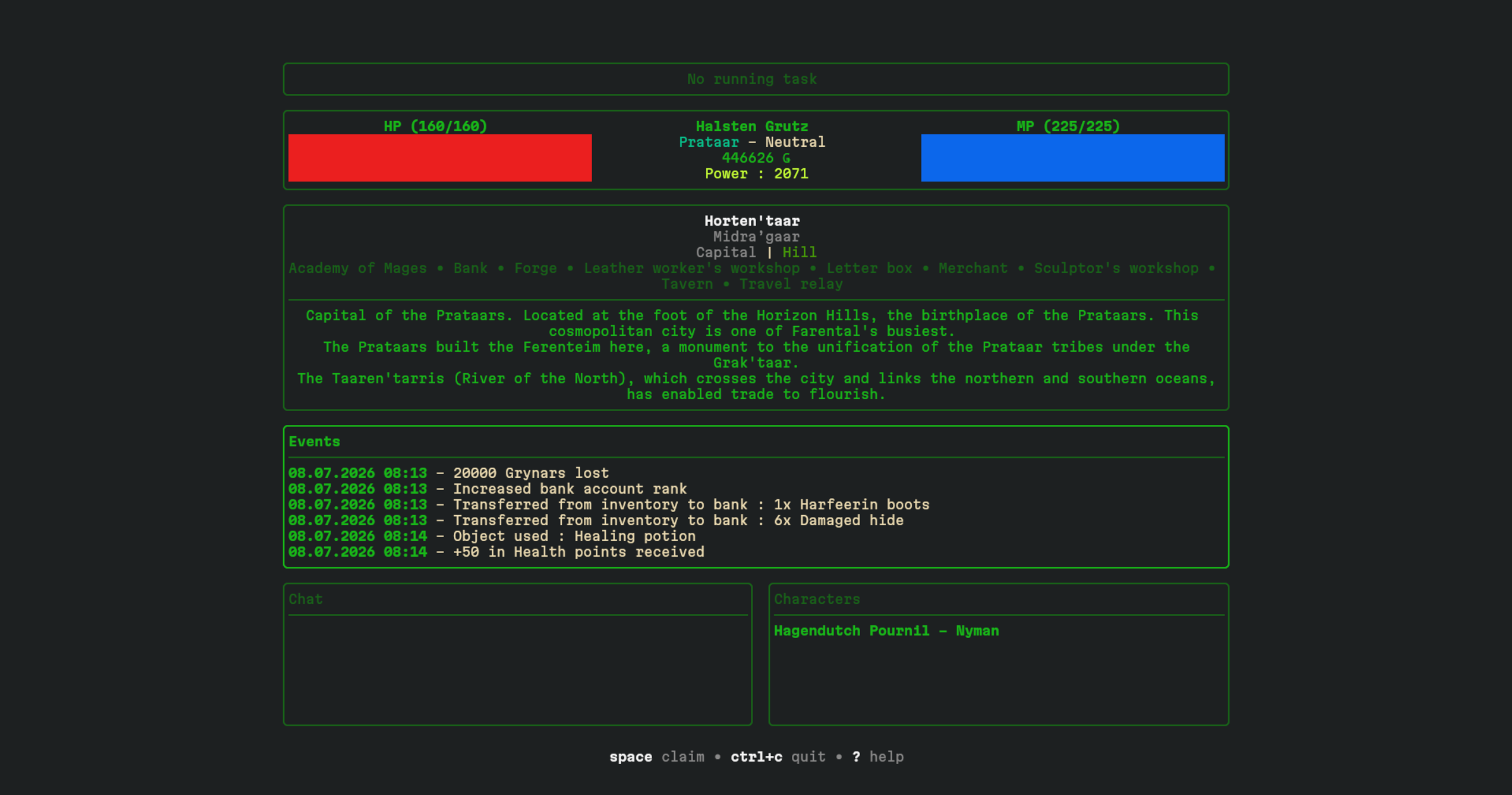 Screenshot of the dashboard