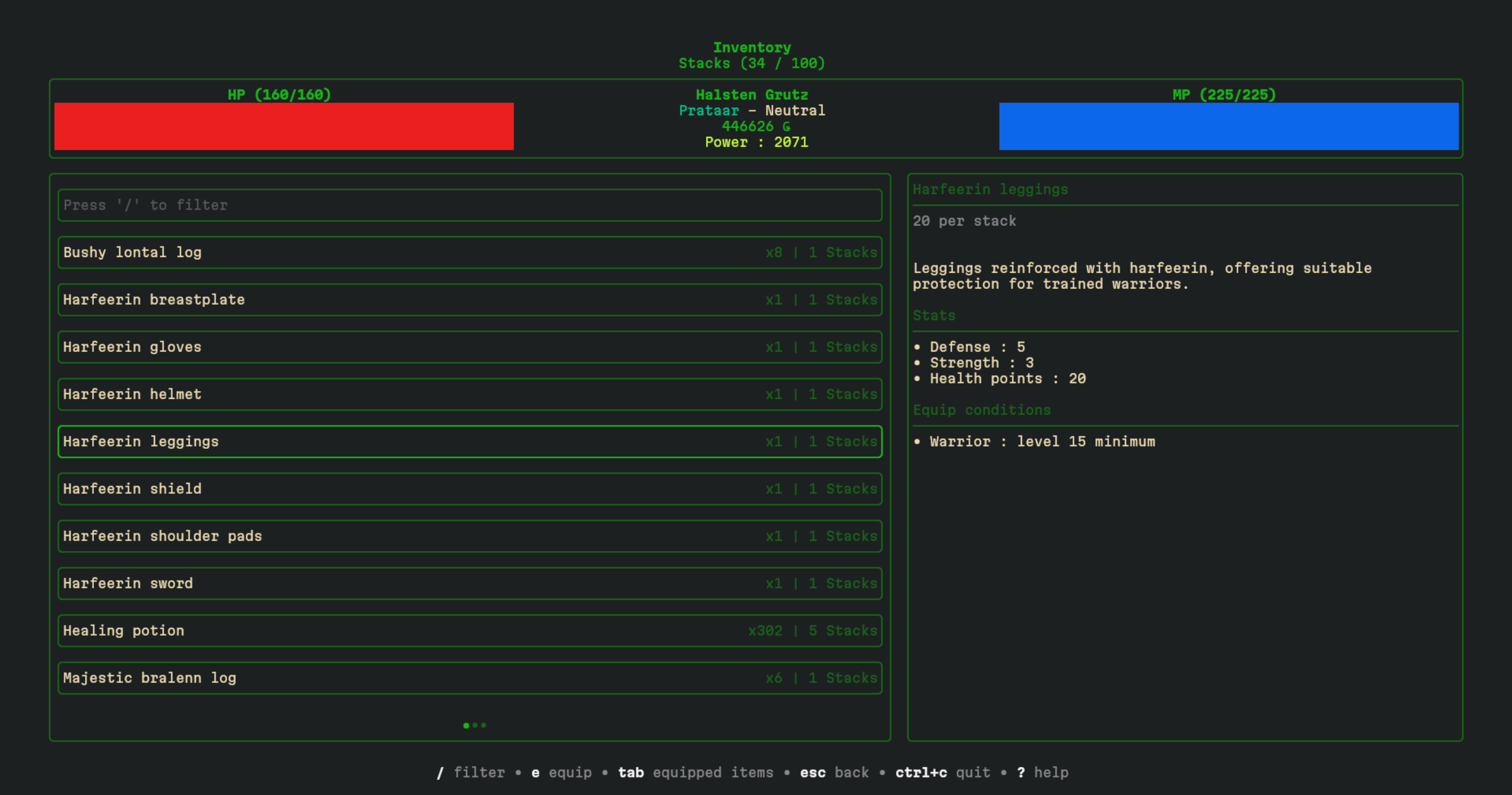 Screenshot of the inventory